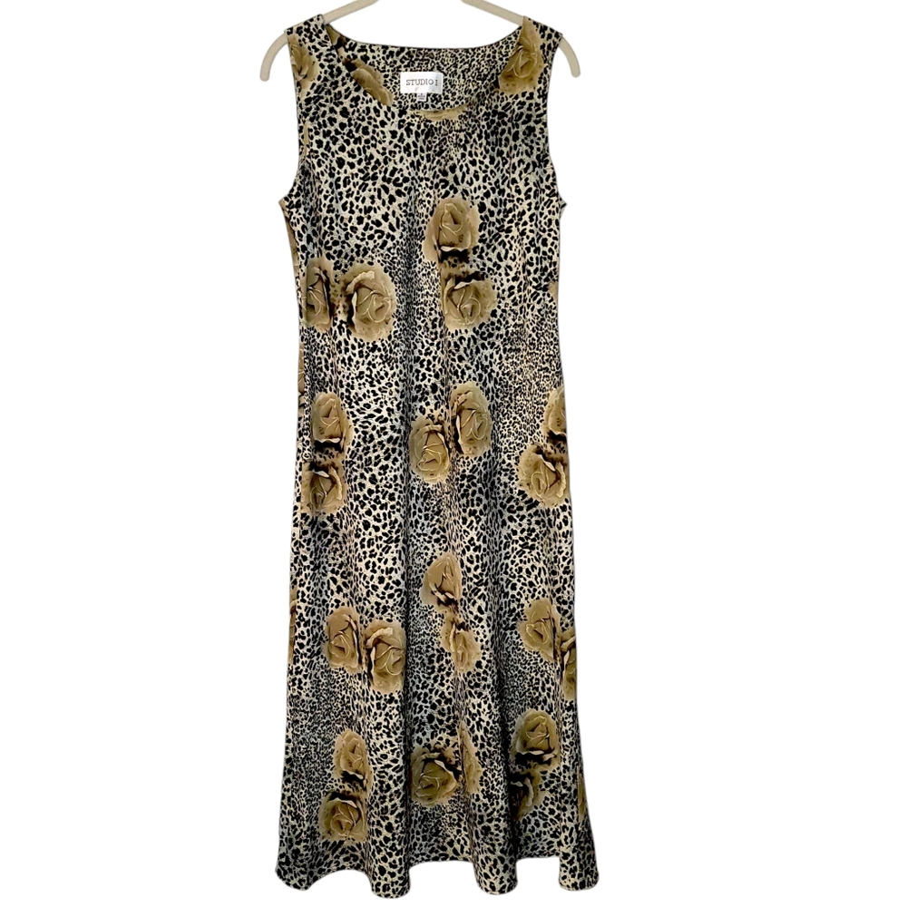 Vintage Y2K 90s Studio I Floral Leopard Print Slip Dress